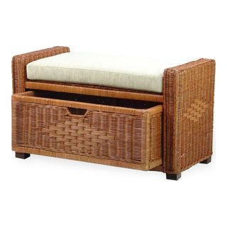Bruno Ottoman Stool/Organizer - Tropical - Footstools And Ottomans - by RattanUSA | Houzz Colonial Colors, Rattan Ottoman, Wicker Chest, Chest Storage, Trunk Organizer, Wicker Dining Set, Wicker Box, Trunks And Chests, Trunk Organization