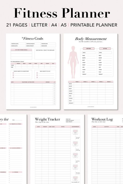 Organisation, Workout Routine Planner, Minimalist Fitness, Workout Log Printable, Fitness Binder, Planer Organisation, Gym Planner, Fitness Journal Printable, Fitness Planner Free