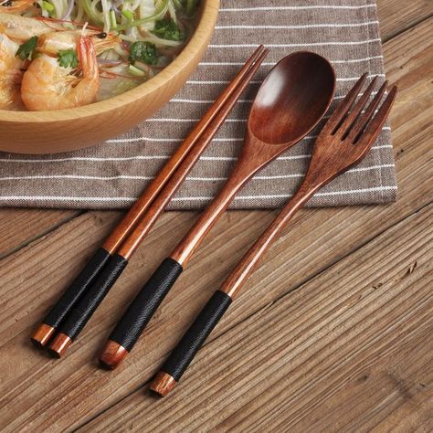 Eco-friendly & Elegant Handmade Wooden Chopsticks, Fork and Spoon Wooden Flatware, Wooden Utensils Set, Wood Cutlery, Wooden Tableware, Wooden Fork, Wooden Cutlery, Chopsticks Set, Kitchen Cutlery, Style Japonais