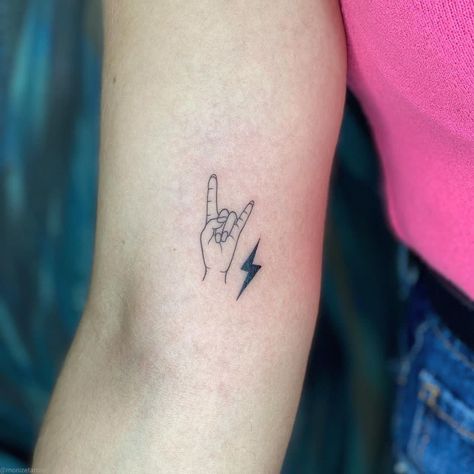 Nashville Tennessee Tattoo Ideas Small, Guitar Pick Tattoo Small, Electric Guitar Tattoo Small, Rock N Roll Hand Tattoo, Nashville Inspired Tattoos, Virgo Music, Guitar Pick Tattoo, Rock Music Tattoo, Rock Band Tattoos