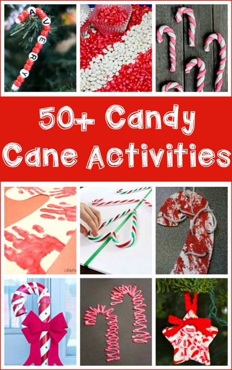 50 candy cane activities for kids - science, math, sensory, art, crafts, treats, and decorations Candy Cane Activities, List Of Candy, Christmas Homeschool, Christmas Preschool Theme, Candy Cane Crafts, Hanukkah Crafts, Christmas Teaching, Sensory Ideas, Preschool Christmas