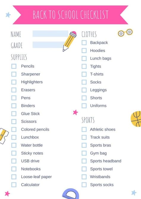 Hand-drawn Colorful Back To School Supplies Checklist Organisation, Emergency Kit For School List, Back To School Stationary List, 8th Grade School Supplies List, Stationary Supplies List, School Stationery List, Before School Checklist, School Supplies Checklist, Cute Back To School Supplies