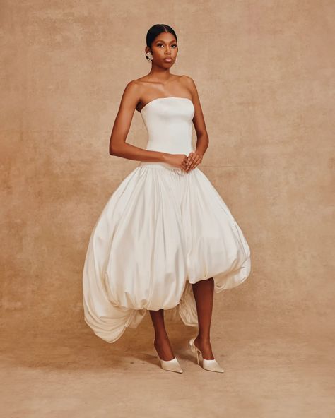 Hanifa Bridal Fall 2024 [PHOTOS] Flair Gown, Balloon Silhouette, The Modern Bride, High Low Skirt, Bridal Inspo, Bride Makeup, Satin Top, Love At First, Fall 2024