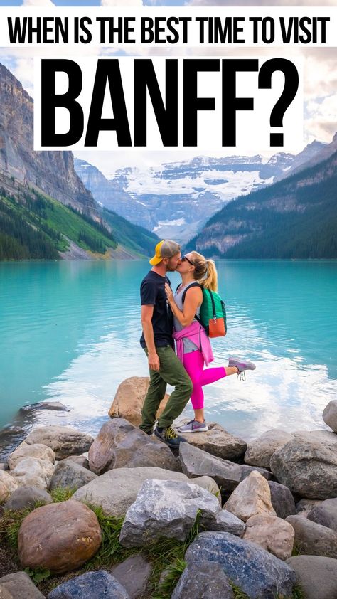 When is the best time to visit Banff National Park in Alberta, Canada? We answer the best time to see the beautiful Canadian Rockies and the majestic mountains. Including the best time to visit Lake Louise, Lake Moraine, Peyto Lake and more! #Banff #Canada #Alberta #NationalPark #Jasper #Travel Lake Alberta Canada, Best Time To Go To Banff National Park, Glacier National Park To Banff, Peyto Lake Banff, Banf National Park, Canadian Vacation Ideas, Best Time To Visit Canada, Banff And Jasper National Park, Banff National Park Wedding