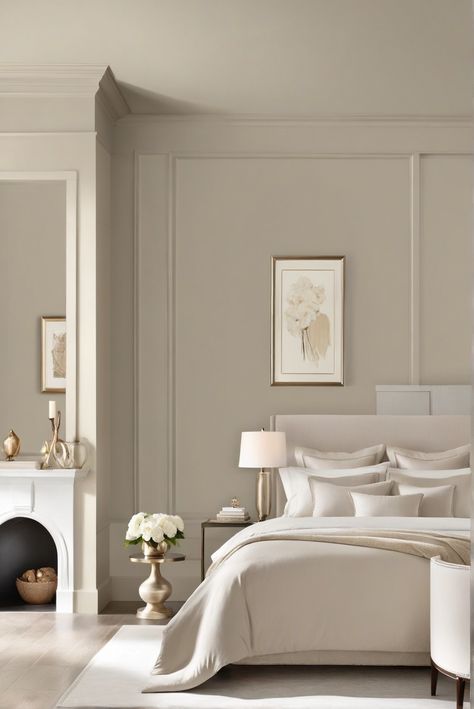 elegance, neutral paint colors, Benjamin Moore, unveiled Bedroom Painting Design, Bedroom Benjamin Moore Paint Colors, Best Paint Colour For Bedroom, Neutral Office Colors, Inukshuk Benjamin Moore, Pashmina Benjamin Moore Bedroom, Benjamin Moore Skipping Stone, Neutral Bedroom With Accent Wall, Minimalist Bedroom Wall Color