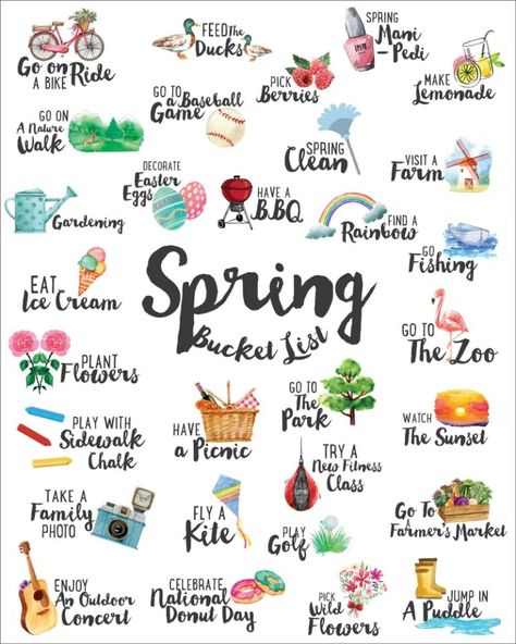 Spring Bucket List, Tenk Positivt, Bucket List Printable, Bucket List Spring, Chelsea's Messy Apron, Bucket List Journal, Spring Fun, Fall Bucket List, List Printable