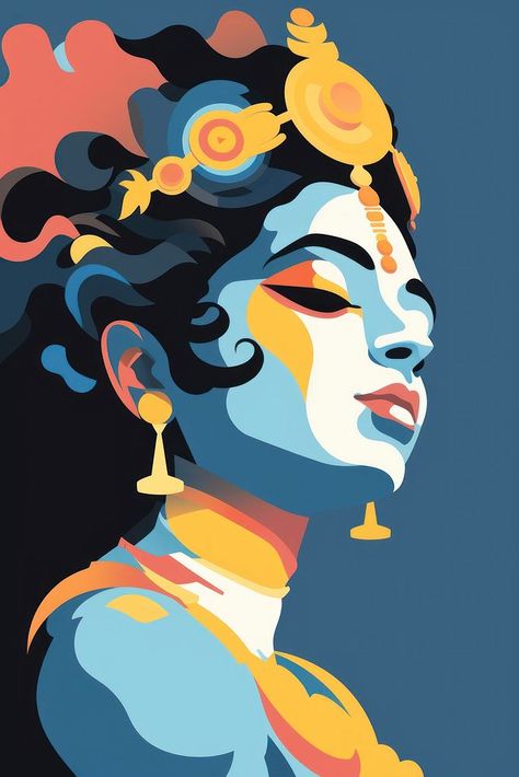 Krishna art painting drawing. AI generated Image by rawpixel. | free image by rawpixel.com / artistiya manadee Krishna Graphic Art, Indian God Canvas Painting, Indian Art Canvas, Face Paint Poster, Indian God Sketch, Krishna Images Painting, Indian Gods Painting, Indian Gods Drawing, God Wall Painting