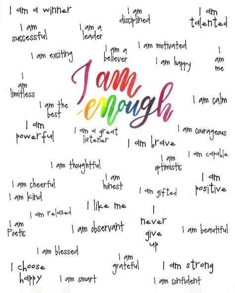 I Am Enough Quotes, Enough Quotes, I Am Quotes, Positive Affirmations For Kids, Printable Inspirational Quotes, Affirmations For Kids, I Am Affirmations, Inspirational Printables, I Am Enough