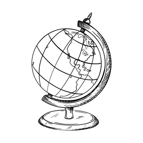 Vintage Globe Illustration, Globe Drawings, Globe Tattoo, Dibujo Aesthetic, Globe Drawing, Globe Clipart, School Presentation, Globe Tattoos, Shading Drawing