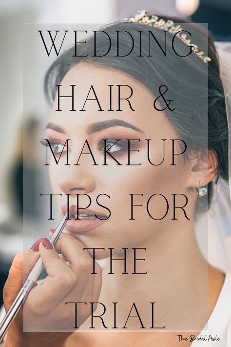 Is your wedding hair and makeup trial coming up? Check out this post of tips of things to know and what to expect to make the most out of your trial #wedding #weddingblog #weddingadvice #bridalblog #bridetobe #weddingmakeup #weddinghair #weddinghairandmakeup #hairandmakeuptrials #onsitehairandmakeup Bride Hairstyles For Brunettes, Wedding Hair And Makeup Brunette Brides, Types Of Wedding Makeup, Wedding Hair And Makeup Brunette, Pre Bridal Makeup, Hair And Makeup Wedding, Wedding Hair Tips, Brunette Bride, Bridal Makeup Tips