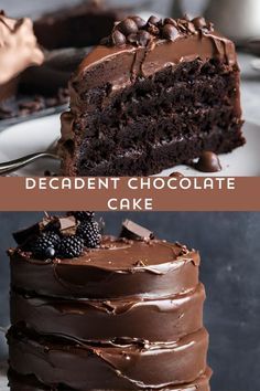 Satisfy your chocolate cravings with this Decadent Chocolate Cake! Moist, rich layers of chocolate cake generously coated with creamy chocolate frosting. A true indulgence for any celebration or simply as a sweet treat. 🍫🎂 #ChocolateCake #DecadentDesserts #CelebrationCakes #myskinnyrecipes Super Rich Chocolate Cake, Chocolate Cake With Chocolate Sauce, Best Chocolate Fudge Cake Recipe, Honey Chocolate Cake, Blueberry Flavored Cake, Luxury Chocolate Cake, 15 Layer Chocolate Cake Recipe, Chocolate Lovers Cake Birthdays, Gourmet Chocolate Cake