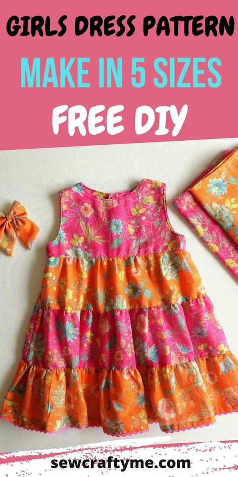 Toddler Dress Pattern Free, Girls Summer Dress Pattern, Easy Girls Dress, Tiered Dress Pattern, Girls Dress Pattern Free, Toddler Sewing Patterns, Dress Sewing Patterns Free, Toddler Dress Patterns, Baby Clothes Patterns Sewing