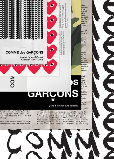 COMME des GARÇONS—Annual General Report on Behance Cdg Poster, Foto Muro Collage, Posters Ideas, Grafika Vintage, Wall Photo, Desain Signage, Plakat Design, 패턴 배경화면, Picture Collage Wall