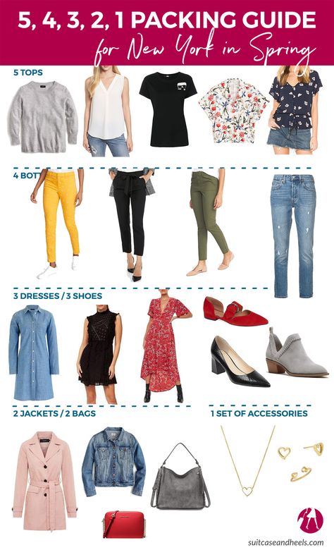 What to Pack for New York in Spring via @suitcaseheels Packing For Nyc Spring, New York In April What To Wear In, What To Wear In New York In May, Nyc Spring Outfits 2023, Spring In New York Outfit, Nyc Spring Outfits Street Styles, New York In Spring, Packing For New York, Pack For New York