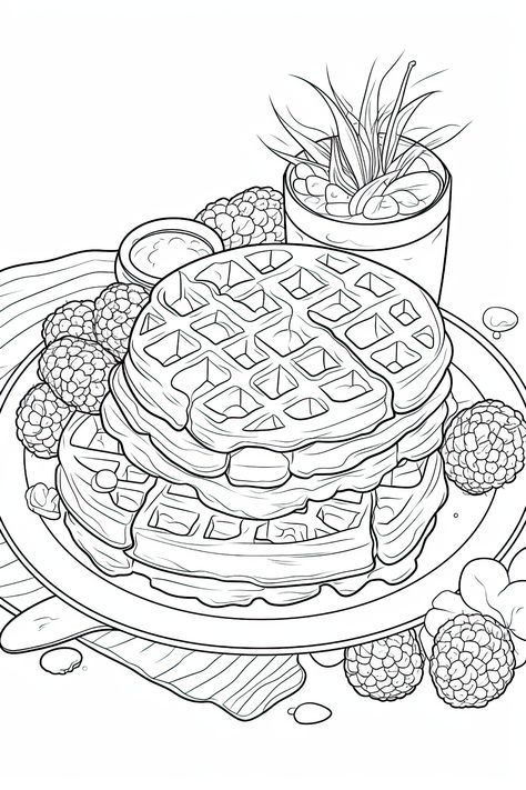 Delicious waffles coloring page for adults from our "Desserts Coloring Book" which features 50 sweet treats including cakes, ice cream, waffles, pancakes, cupcakes, pies, milk shakes and more #coloring #coloringbook #coloringbookforadults #coloringforadults #coloringpages #coloringaddict #coloringforgrownups #adultcoloring #adultcoloringbook #dessert Essen, Pie, Food Coloring Pages For Adults, Cute Wednesday Addams, Cute Wednesday, Cakes Ice Cream, Colouring Sheets For Adults, Cupcake Coloring Pages, Food Coloring Pages