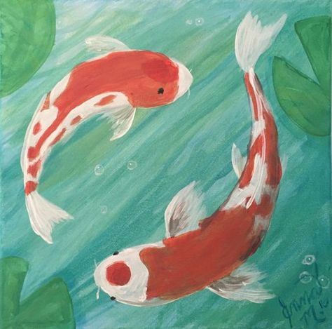 Paintings Of Animals, Easy Paintings For Beginners, Animal Paintings Acrylic, Koi Painting, Easy Canvas, Painting Easy, Painting Canvases, Fish Drawings, Easy Canvas Painting