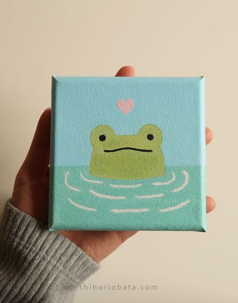 DIY Easy Frog Painting on Mini Canvas: Step by Step Tutorial Cute Easy Paintings On Small Canvas, Cute Easy Small Canvas Paintings, Green Mini Paintings, Canvas Mini Painting Ideas, Painting Ideas On Small Canvas Easy, Simple Painting Ideas Easy, Canvas Painting Ideas Beginners, Simple Mini Painting Ideas, Mini Cute Paintings