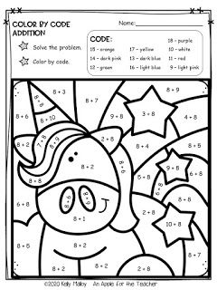 Unicorn Color By Number Montessori, Color By Math Problem, Addition Colour By Number, Color By Number Math Worksheets, Math Colour By Numbers, Color By Number 3rd Grade, Color By Number Addition Printable Free, Addition Color By Number Free, Colour By Number Addition