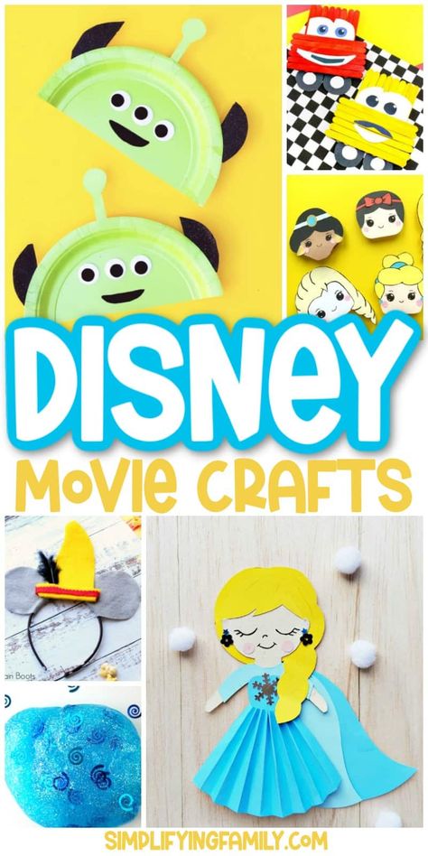 Stuck inside on a rainy day, snow day, or hot day? You won't want to miss these Disney movie crafts that you can make while you are watching your favorites! #disneycrafts #disneymovies #rainydayactivities #snowdayactivities #craftsforkids #moviecrafts Disney Art Activities Preschool, Disney Movie Crafts For Preschool, Diy Disney Crafts For Adults, Disney Crafts For Preschoolers, Disney Themes For School, Preschool Mickey Mouse Crafts, Movie Themed Arts And Crafts, Disney After School Club Ideas, Disney Day Preschool