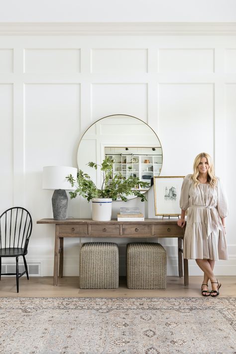 Dream Makeover Mcgee, Studio Mcgee Paneling, Studio Mcgee Living Room Paint Colors, Studio Mcgee Paint Colors Sherwin Williams, Studio Mcgee Sherwin Williams, Studio Mcgee Paint Colors White, Living Room Accent Wall Art, Studio Mcgee Wall Paint Colors, Modern Farmhouse Entrance Hall