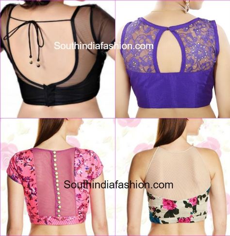 net_blouse_back_neck_designs_and_patterns                                                                                                                                                                                 More Couture, Blouse With Net Sleeves, Blauj Dizain, Net Blouse Designs, Net Sleeves, Designs Blouse, Netted Blouse Designs, Boat Neck Blouse Design, Net Blouse