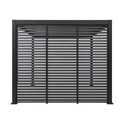 This is not a pergola. This is 1 panel only. You will need 3 panels to cover a side of 10 sq. ft. Louvred wall panels are not adjustable, suitable for pergola only. | Mirador Aluminum Louvered Pergola Accessories Sun Shade Shutter Wall 94.0 x 120.0 in | HRAR1001_77353277_91520162 | Wayfair Canada Louvered Wall, Wall Pergola, Black Cabin, Shutter Wall, Sliding Shutters, Privacy Wall, Louvered Pergola, Modern Backyard Landscaping, Privacy Walls