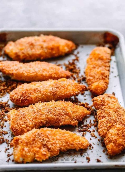 Chicken Tenders Oven, Chicken Tender Recipes Baked, Baked Chicken Tenders Healthy, Chicken Tenders Healthy, Chicken Fingers Baked, Oven Baked Chicken Tenders, Baked Chicken Strips, Fried Chicken Strips, Chicken Strip Recipes