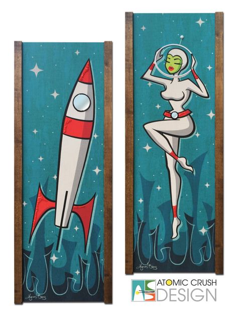 1950 Space Art, Mid Century Modern Space Art, 50s Sci Fi Art, Mid Century Modern Space Age, 1950s Space Art, Scifi Decor, Alien Nation, Science Fiction Art Retro, Atomic Retro