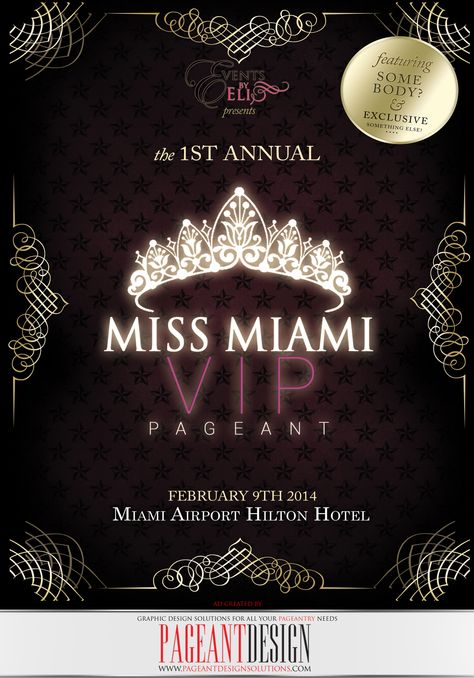 MISS MIAMI VIP PROGRAM BOOK COVER | We offer graphic design solutions for all your pageantry needs! | Pageant Ads / Pageant Program Books / Websites / Pageant Promo Flyers & Items + more! | for samples and prices check out: http://www.pageantdesignsolutions.com/ Offer Graphic Design, Festival Banner, Miami Airport, Colorful Borders Design, Colorful Borders, Banner Ideas, Borders Design, Hilton Hotel, Program Template