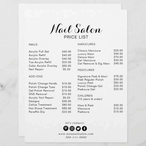 Price List Background Design, Minimalist Nail Salon, Beauty Price List Design, Price List Background, Nails Price List, Nail Salon Price List, Home Nail Salon Ideas, Calligraphy Minimalist, Nail Salon Prices