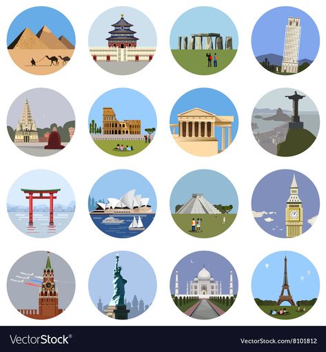 Montessori, Symbole Instagram, World Landmarks, Monument Signs, World Icon, Flat Design Icons, City Icon, Les Continents, Landmark Buildings