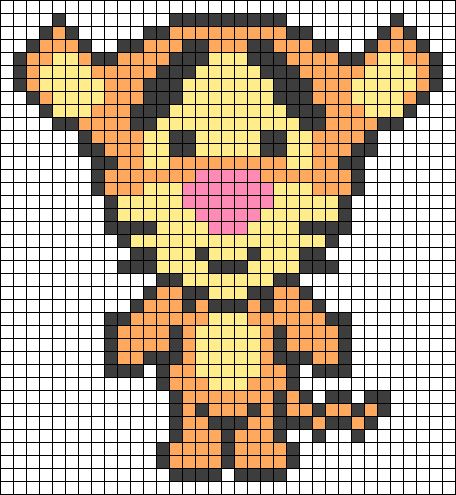 Alpha pattern #37543 | BraceletBook Tigger Perler Bead Patterns, Alpha Graph Patterns, Pixel Art Animals, Tigger Disney, Modele Pixel Art, Graph Crochet, Graph Paper Drawings, Easy Pixel Art, Pixel Art Templates