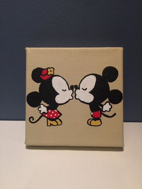 Minnie Mouse Canvas, Mickey Mouse Canvas, Acrylic Paint Background, Disney Canvas Paintings, Mini Toile, Minnie And Mickey Mouse, Disney Canvas Art, Disney Canvas, Minnie And Mickey