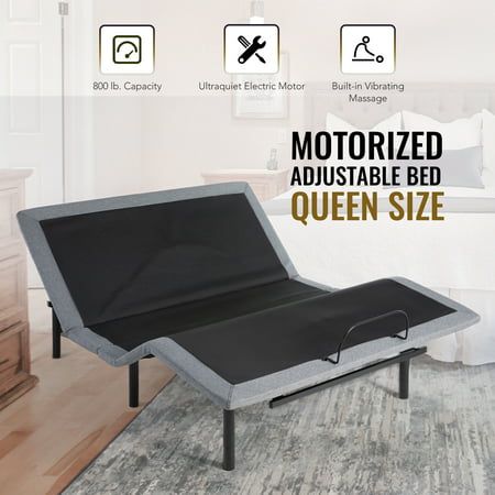 Get the most out of your queen bed with this adjustable motorized frame! Operated by remote control, your bed will be able to raise its headrest up to 52 degrees and your legs up to 45. Whether you want to talk, watch TV, read a book, or work from bed, this electric adjustable bed frame always provides the most comfortable angle and support. Built-in vibration nodes can also be used for soothing head and leg massage. The durable Q195 steel bed base can withstand up to 800 pounds on legs that can Twin Xl Bed Frame, Electric Adjustable Beds, Bed Base Frame, Twin Frame, Queen Size Mattress, Single Queen, Twin Size Bed Frame, Adjustable Bed Frame, Adjustable Bed Base