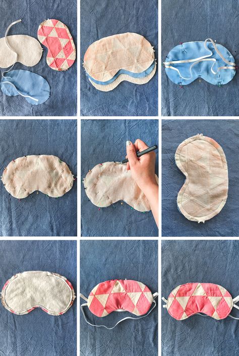 DIY Sleeping Mask and The Comfiest PJs - The House That Lars Built Couture, Patchwork, Eye Masks Diy, Sleeping Mask Diy, Sleep Mask Diy, Diy Sleeping Mask, Sleepover Board, Sleep Mask Crochet, Sleep Mask Pattern