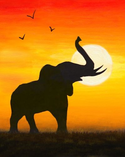 Get ready to unleash your creativity with this original Paint Nite painting. Designed to inspire your inner artist and unlock your talent with easy techniques, this piece blends beautiful colors with Elephant Pictures Art, Acrylic Elephant Painting, Elephant Rangoli, Scenery Rangoli, Elephant Acrylic Painting, Animal Scenery, Desen Realist, Siluete Umane, Silhouette Painting