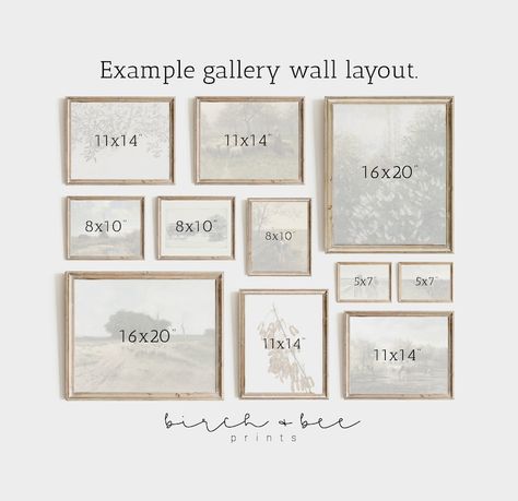 Gallery Wall Multiple Sizes, Large Artwork Hallway, Farmhouse Frames Wall, Hall Gallery Wall Ideas, Modern Farmhouse Photo Wall, Family Photo Wall Ideas Hallways, Picture Collage Wall Layout, Wedding Gallery Wall Ideas, 16x20 Gallery Wall