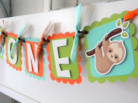 Sloth First Birthday, Monster Truck Party Decorations, Monster Truck Cupcakes, Highchair Garland, Teal And Lime Green, Sloth Party, Truck Theme Birthday Party, Space Banner, Unicorn Banner