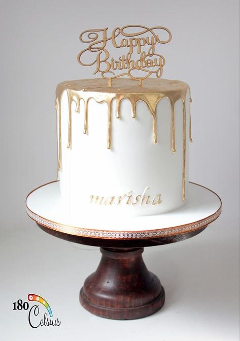 Golden Birthday Cake Ideas, Golden Birthday Cake, Drip Cake Tutorial, 24th Birthday Cake, Golden Birthday Cakes, Golden Cake, Gold Birthday Cake, Gold Drip, Birthday Cake For Him