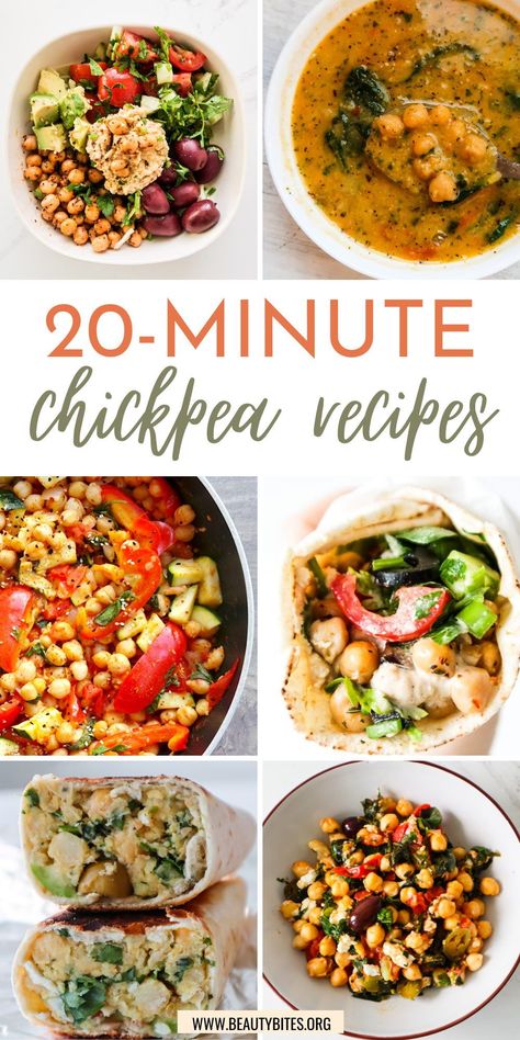 Easy healthy chickpea recipes! We've got vegan chickpea dinner recipes that you can make in one pan, healthy chickpea salads, a comforting chickpea soup and even a vegan chickpea dessert. So grab a can of garbanzo beans and try some of these vegetarian recipes! Essen, Chickpea Dinner Recipes, Easy Chickpea Recipes, Healthy Chickpea Recipes, Chickpea Dessert, Chickpea Dinner, Chickpea Recipes Dinner, Chickpea Salads, Chickpea Recipes Healthy