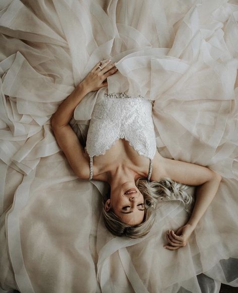 Laying down on dress Marilyn Style, Morilee By Madeline Gardner, Studio Photoshoot Ideas, Lay Photo, Madeline Gardner, Bride Photoshoot, Strictly Weddings, Wedding Picture Poses, Creative Portrait Photography