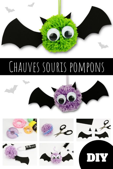 Un bricolage d'Halloween facile dans lequel les enfants fabriqueront des chauves souris pompons en utilisant de la laine et du papier ! #craft #kids #Halloween Craft Kids, Halloweenpyssel Barn, Høstaktiviteter For Barn, Bricolage Halloween, Halloween Fest, Adornos Halloween, Manualidades Halloween, Easy Halloween Crafts, Halloween Cake