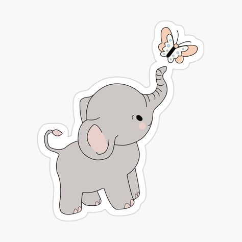 Elephant With Butterfly, Baby Elephants Art, Cake Stickers, Stickers Animals, Wall Grid, Animals Stickers, Baby Sticker, Elephant Stickers, Butterfly Stickers