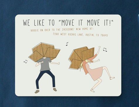 Dancing with boxes on your head is not recommended.--moving card Funny New Home Cards, Moving Announcement Photo, Moving Humor, Moving House Card, Moving House Tips, Moving Card, New Address Announcement, New Address Cards, Nomadic Life