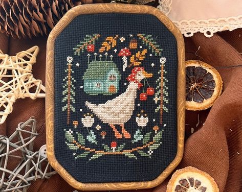 Goose Cross Stitch, Farm Cross Stitch, Duck Cross Stitch, Cross Stitch Spring, Spring Cross Stitch, Chicken Cross Stitch, Farmhouse Cottagecore, Unicorn Cross Stitch Pattern, Fall Cross Stitch