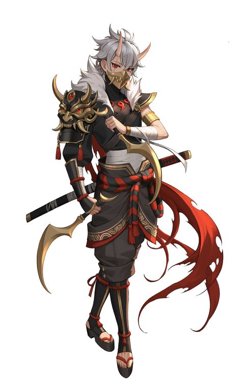 Oni Art, Samurai Concept, Poses Anime, Concept Art Drawing, Anime Warrior, Character Design Male, Rpg Character, Character Design References, Anime Poses Reference
