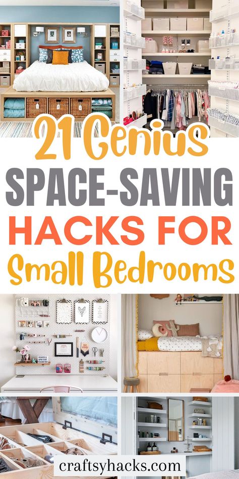 Create room in compact spaces with these storage hacks, tailored to enhance small space living. Explore creative small bedroom ideas and clever storage ideas for bedrooms to maximize both style and function. Organisation, Hacks For Small Bedrooms, Storage Ideas For Bedrooms, Girls Room Storage, Small Space Living Hacks, Creative Small Bedroom, Tiny Bedroom Storage, Organizing Small Spaces Bedroom, Small Room Storage