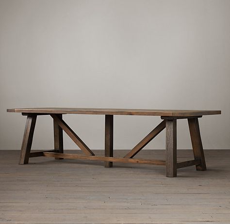 reclaimed russian trestle table Diy Kitchen Table, Trestle Dining Table, Diy Kitchen Backsplash, Kitchen Design Diy, Trestle Dining Tables, Trestle Table, Oak Table, Dining Room Chandelier, Dinning Table