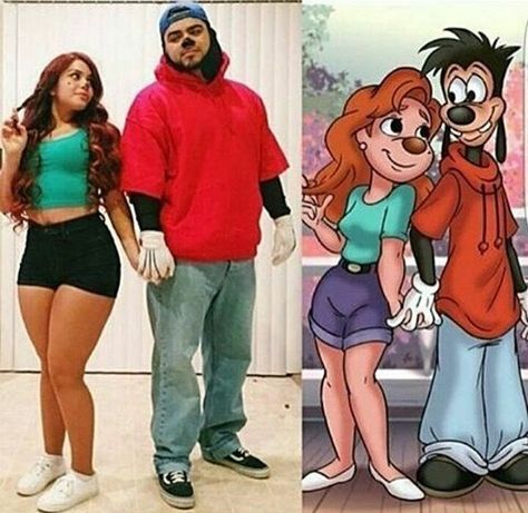 Goofy Movie costume! This is so cute! Clever Couples Halloween Costumes, Brunette Halloween, Gay Halloween Costumes, Cartoon Halloween Costumes, Couples Costumes Creative, Cute Couples Costumes, Couples Cosplay, Couple Cosplay, Halloween Couples