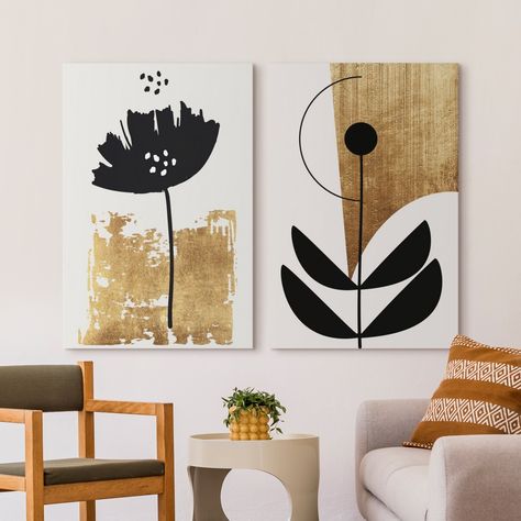 Simple Yet Dramatic Flowers | Great Big Canvas Tela, Dramatic Flowers, Boho Art Painting, Gold Art Painting, Diy Abstract Canvas Art, Minimal Painting, Boho Painting, Print Design Art, Calligraphy Art Print